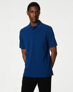 men pure cotton regular fit pique polo t-shirt