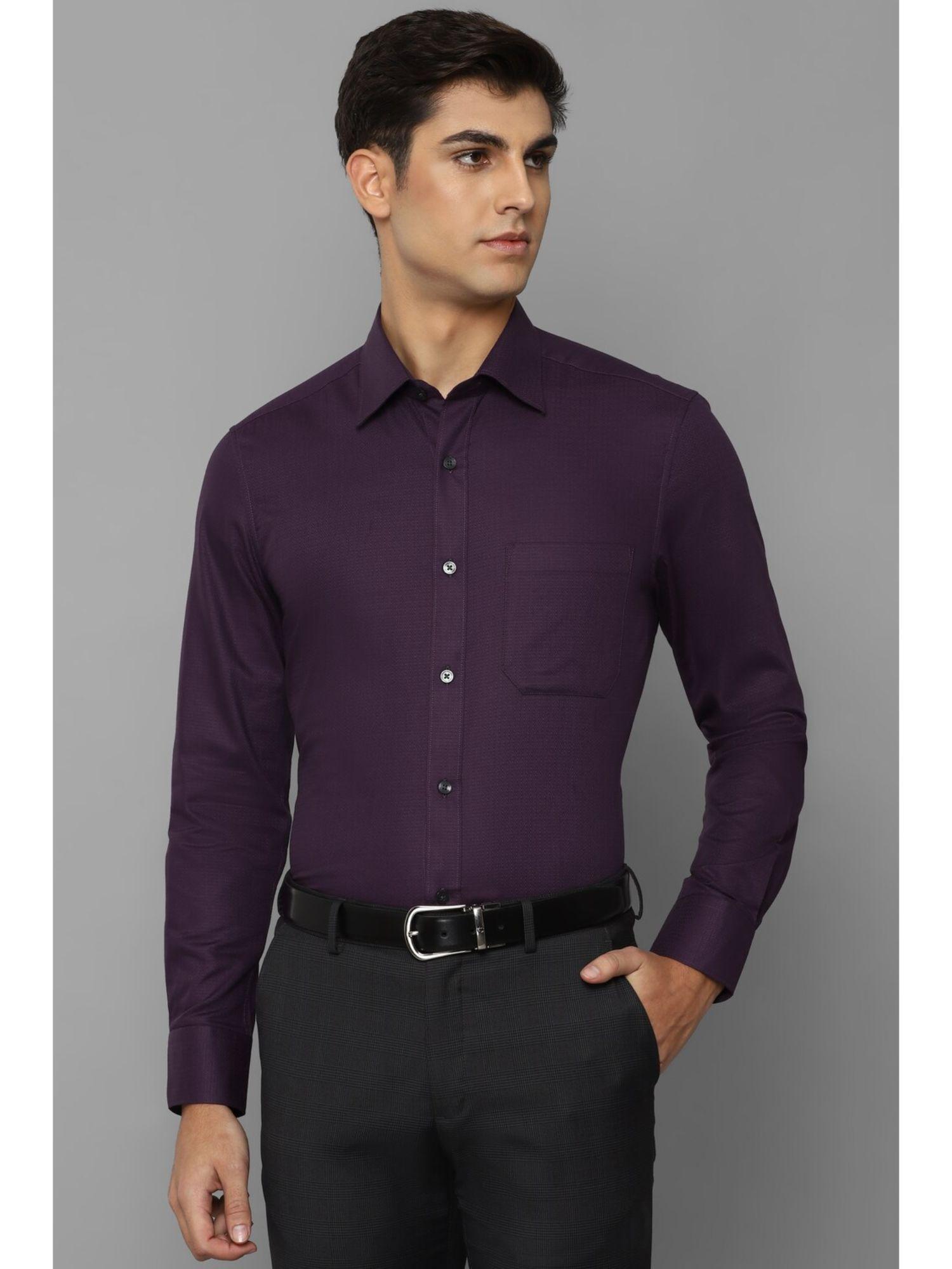 men purple classic fit solid full sleeves formal shirt