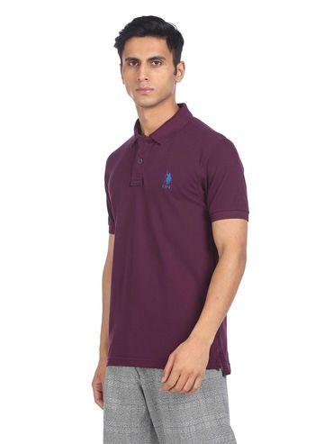 men purple cotton solid polo t-shirt