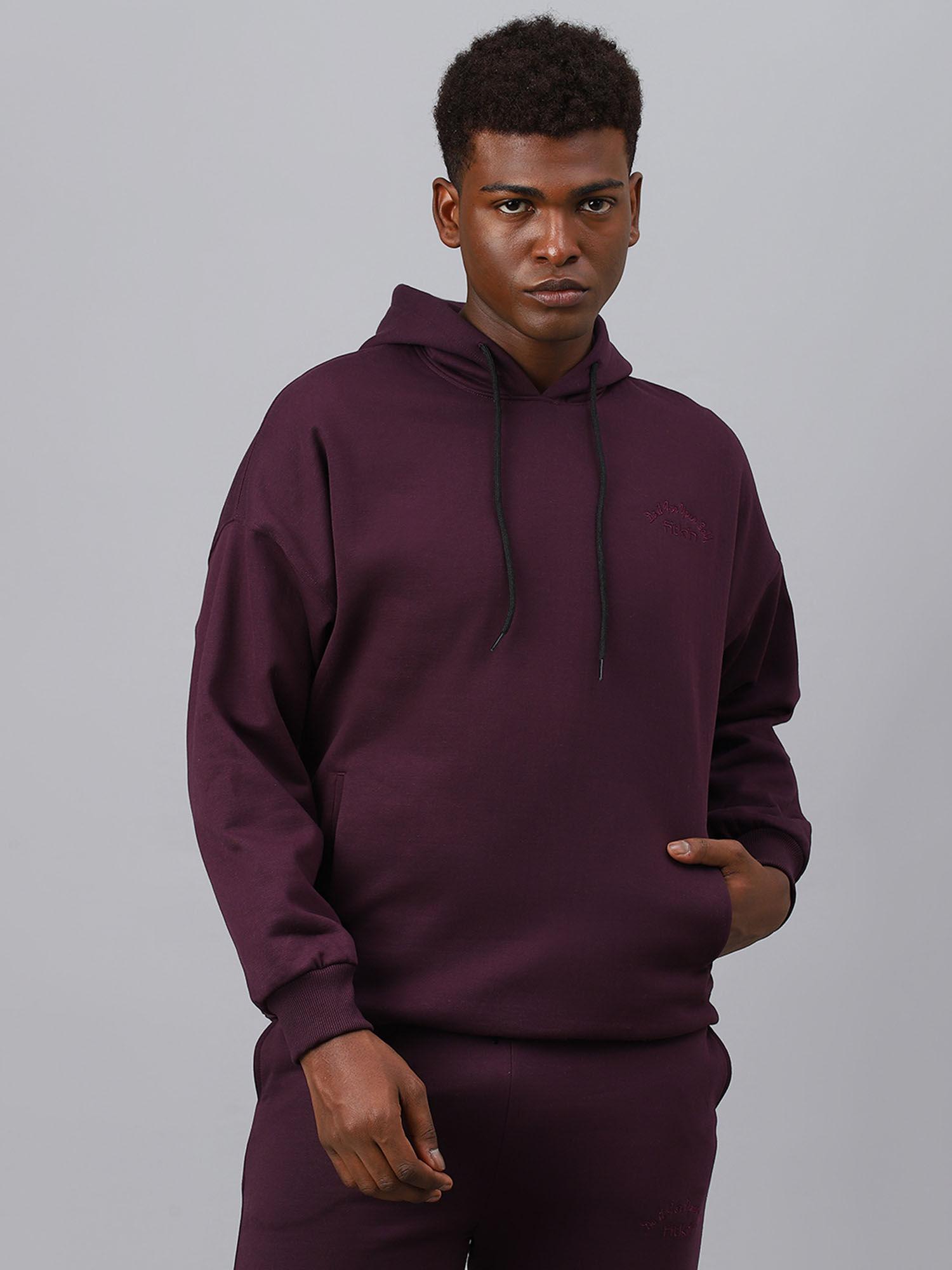 men purple fleece hooded sweatshirt