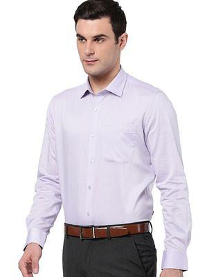 men purple french button placket solid formal shirt