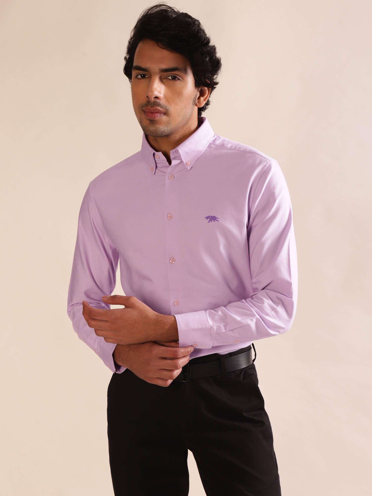 men purple full sleeve button down casual shirt