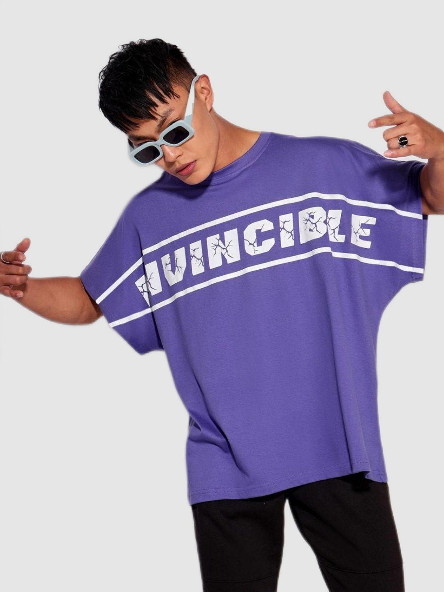 men purple graphic printed boxy fit t-shirt