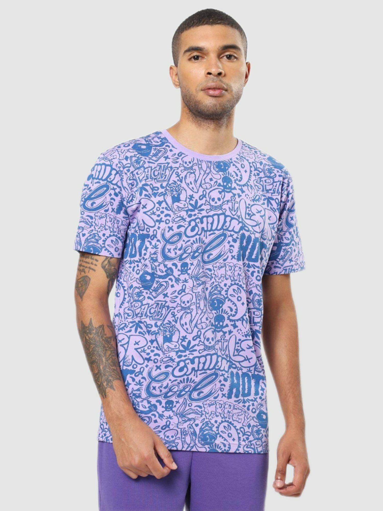 men purple graphic printed t-shirt