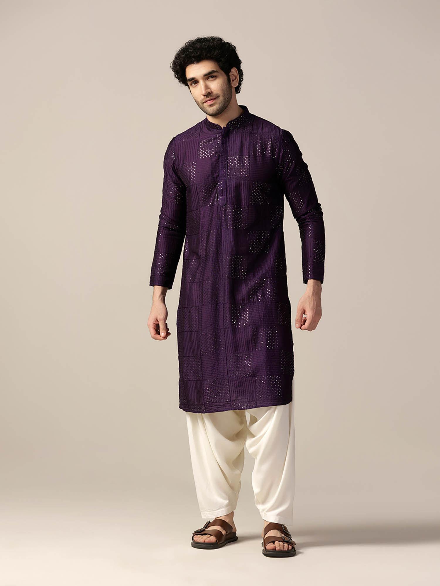 men purple kurta with patiala (set of 2)