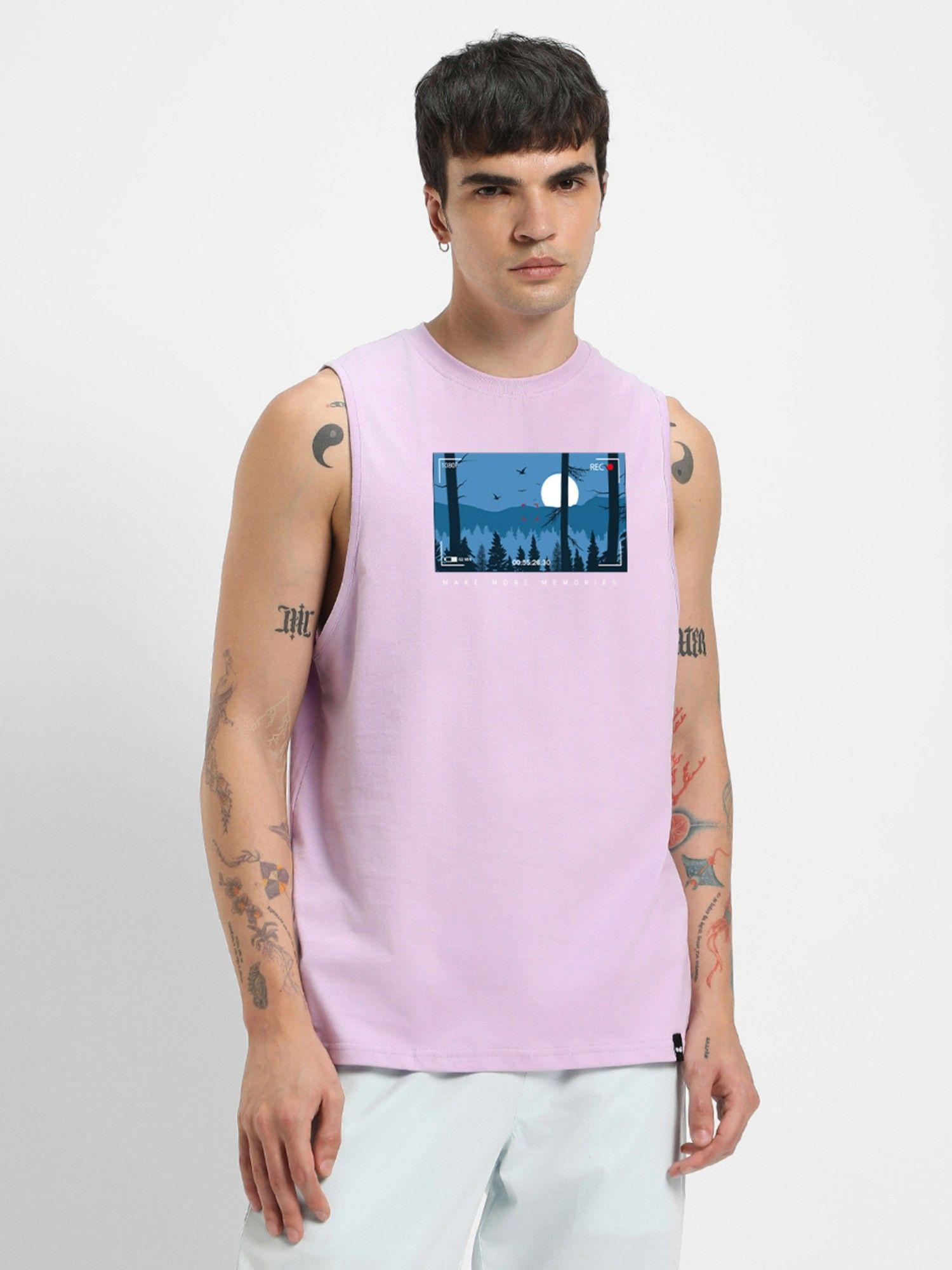 men purple more memories graphic oversized vest