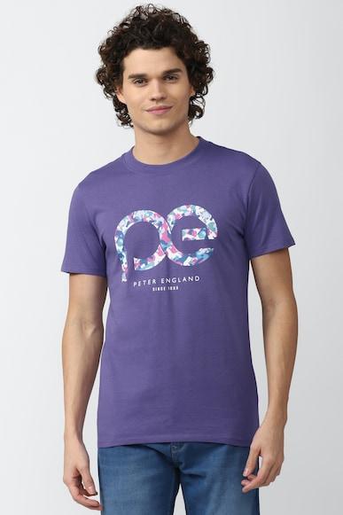 men purple print crew neck round neck t-shirts