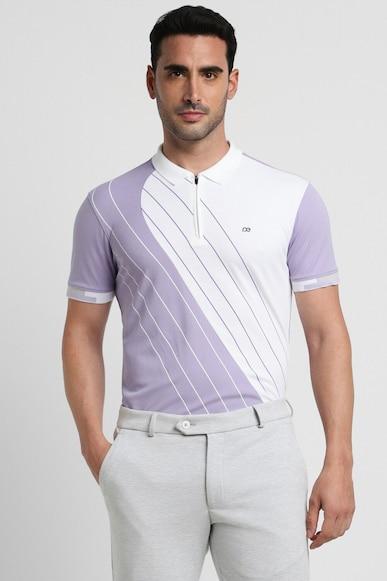 men purple print polo neck polo t-shirts