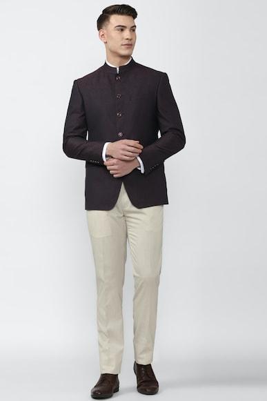 men purple print slim fit wedding two piece suit
