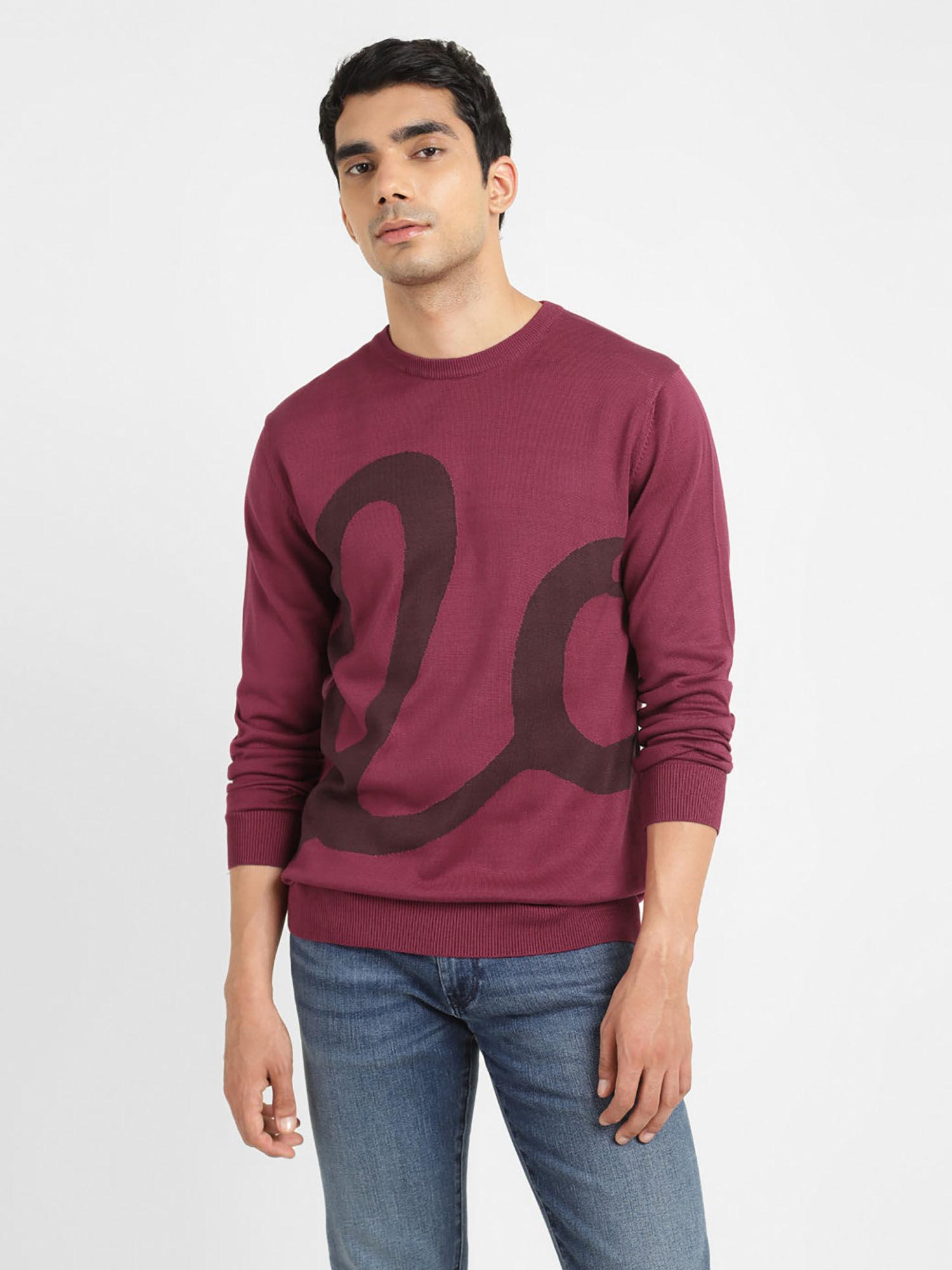men purple printed regular fit sweater