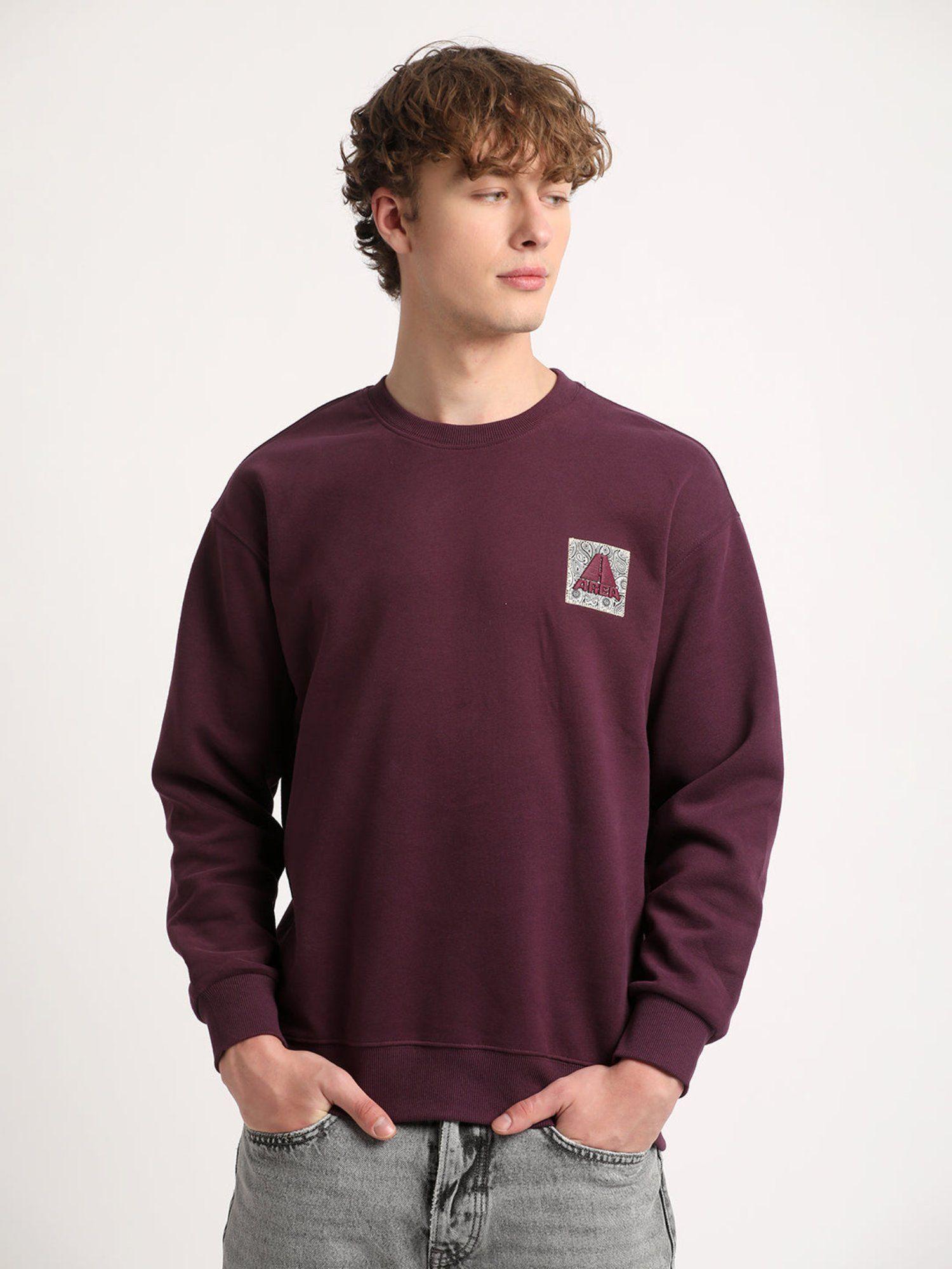 men purple printed relaxed fit sweatshirt