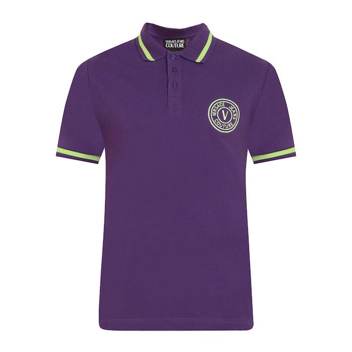 men purple round emblem solid polo