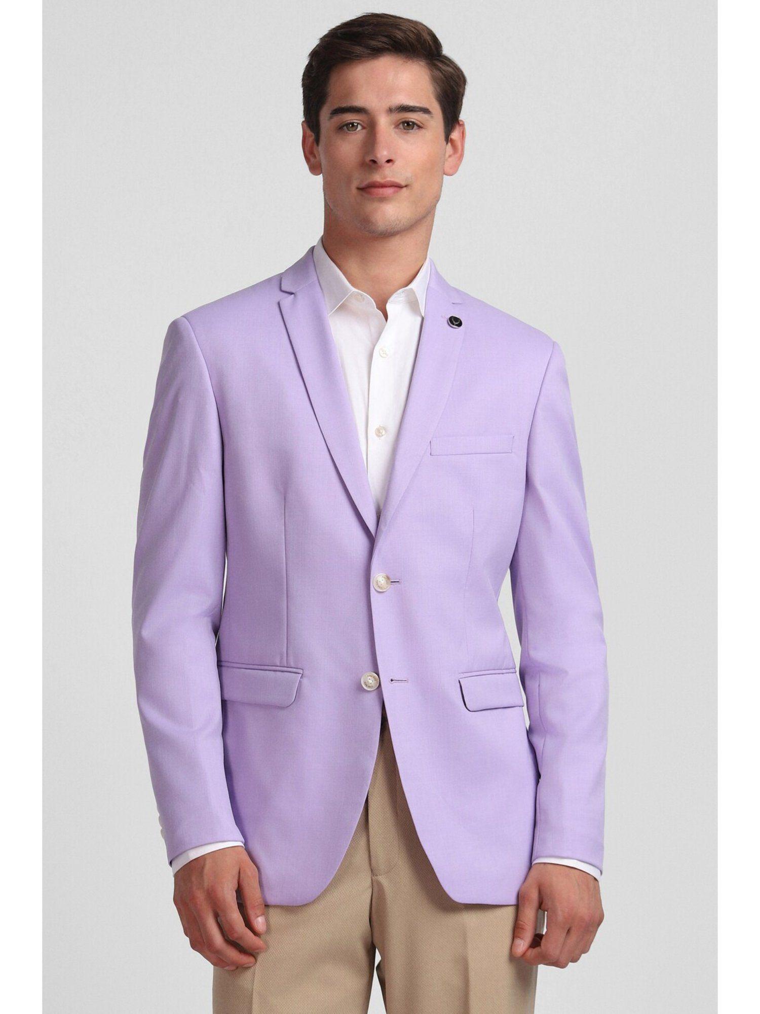 men purple slim fit solid casual blazer