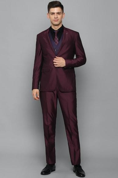 men purple slim fit solid formal three piece suit