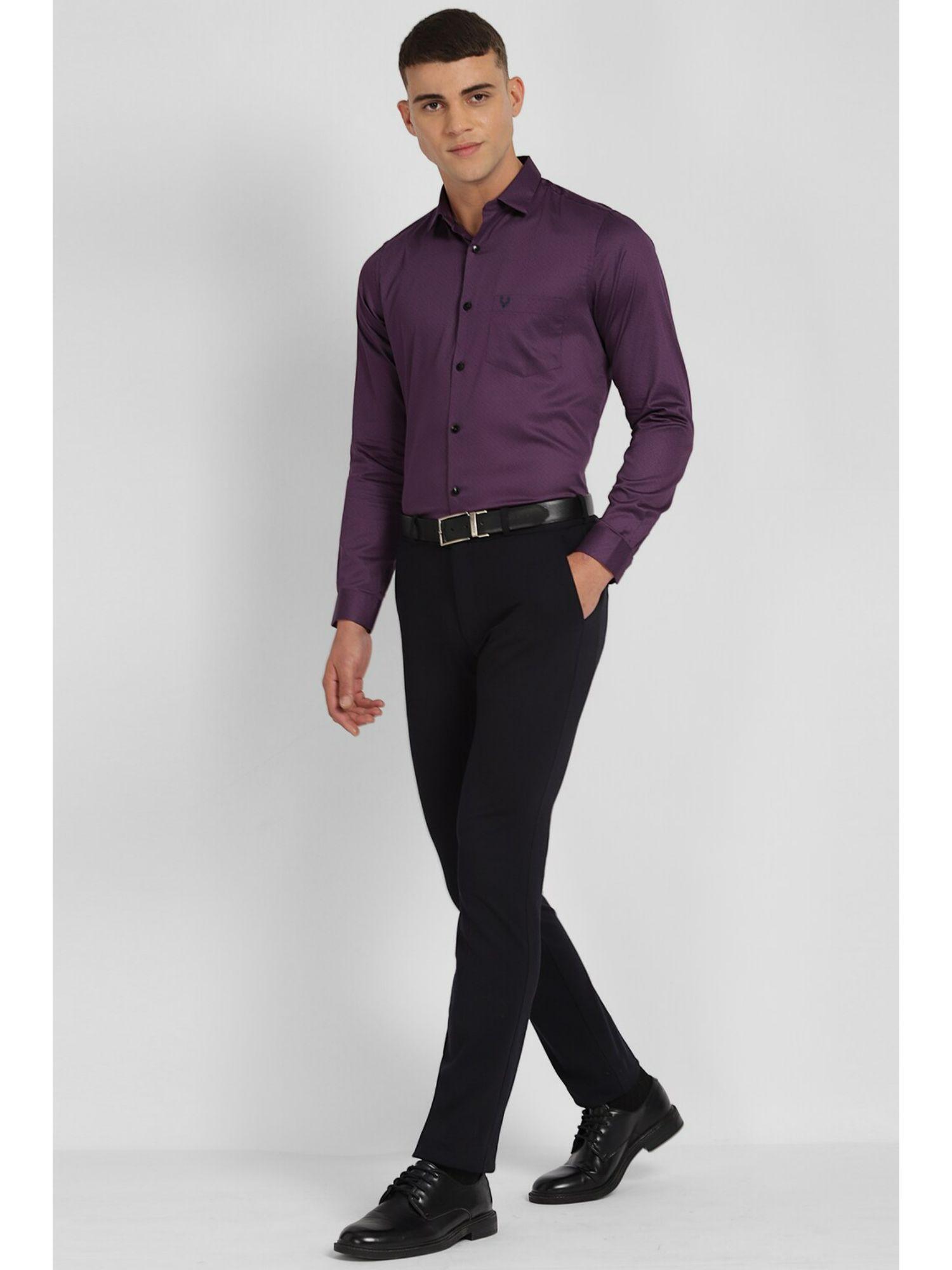 men purple slim fit solid full sleeves formal shirt