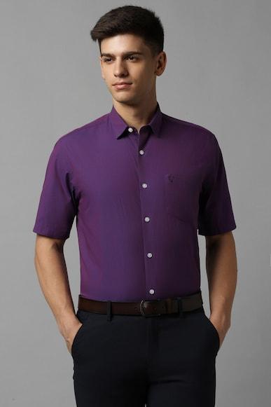 men purple slim fit solid half sleeves formal shirts
