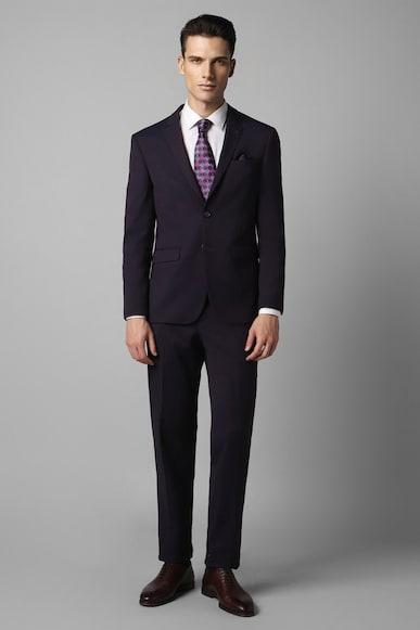men purple slim fit textured formal two piece suit