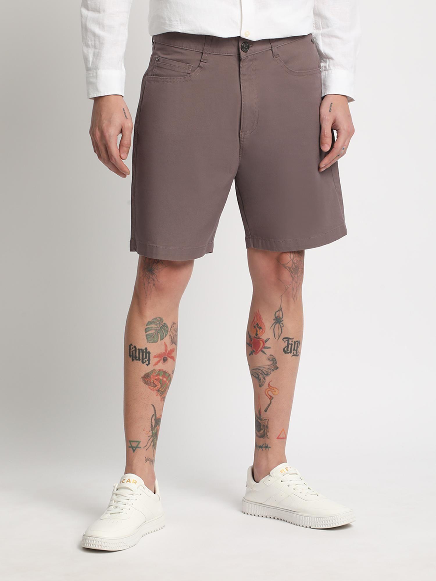 men purple solid cotton casual shorts