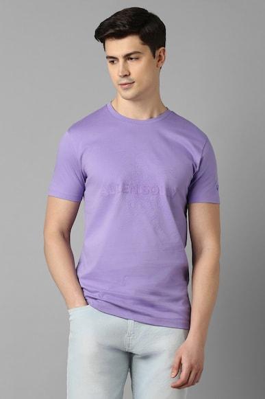 men purple solid crew neck t-shirt