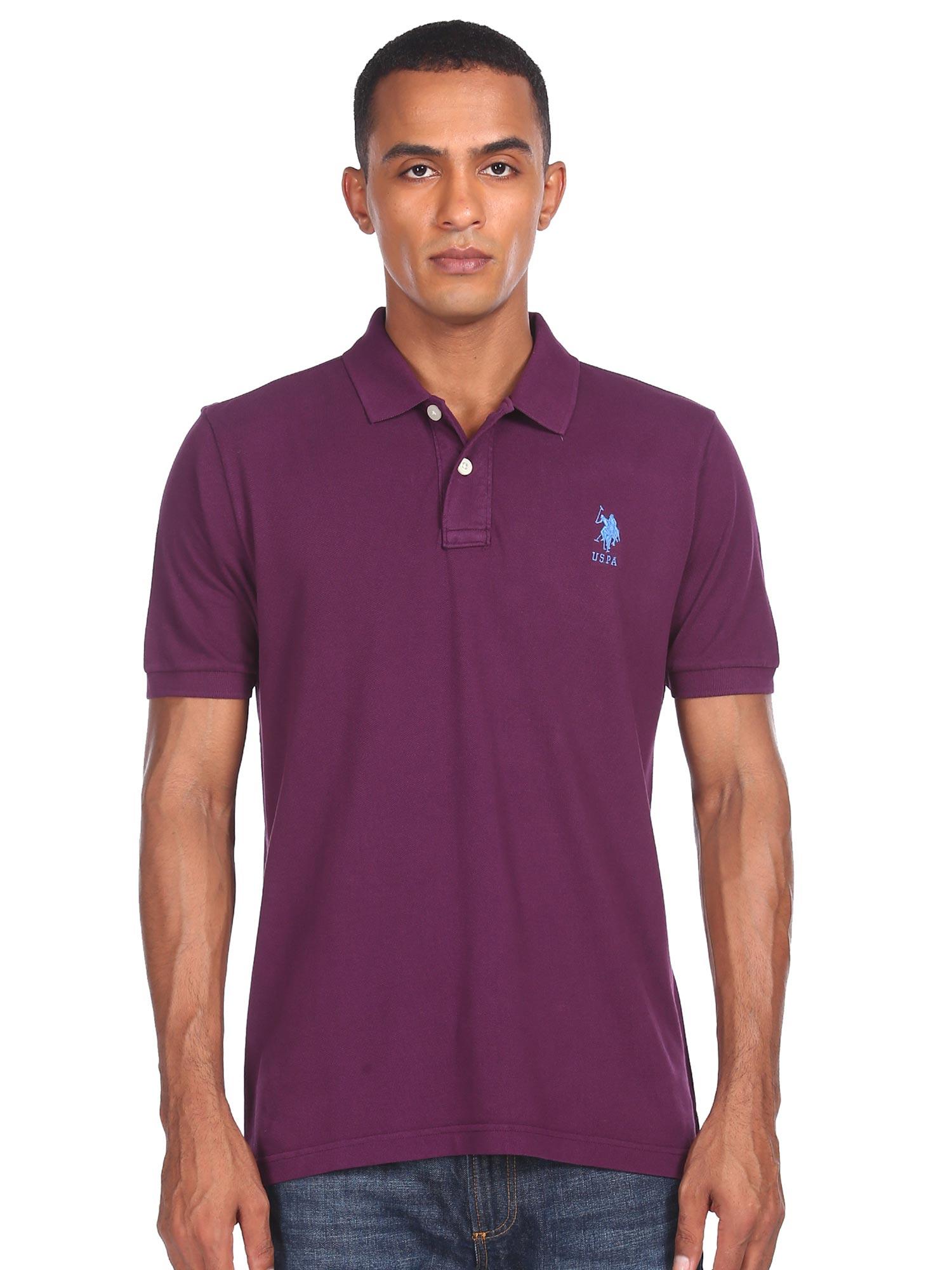 men purple solid pique polo shirt