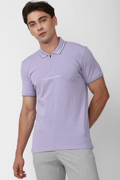 men purple solid polo neck polo t-shirts