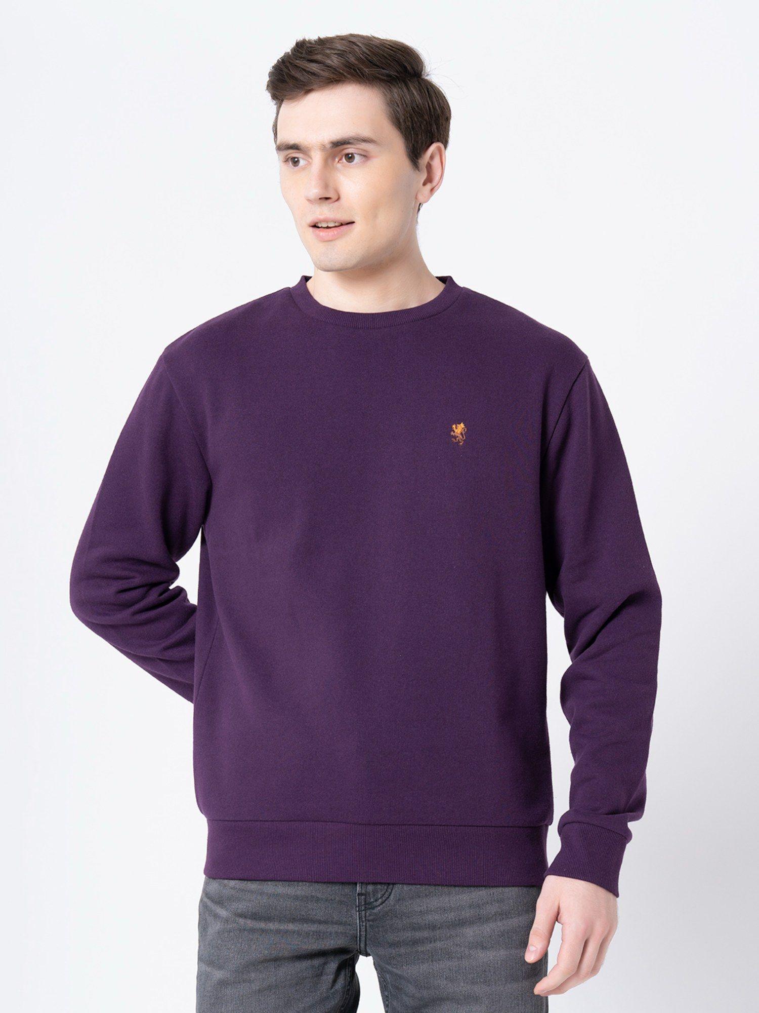 men purple solid sweatshirt