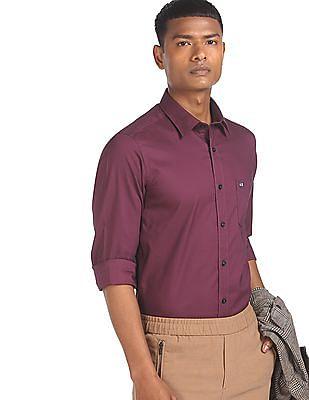 men purple spread collar solid casual shirt