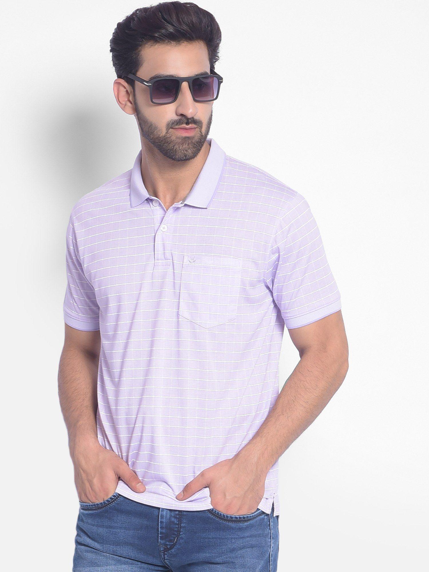 men purple striped t-shirt