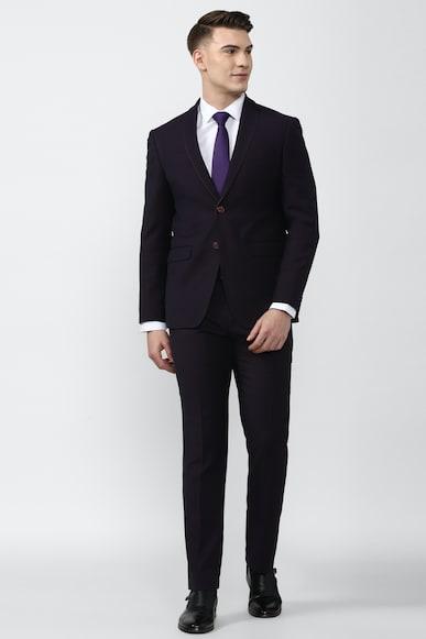 men purple textured slim fit formal two piece suit