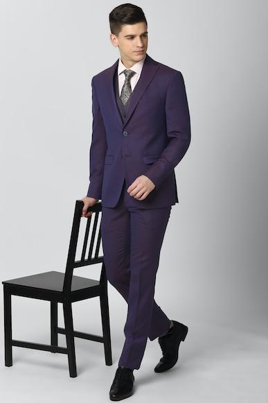 men purple textured slim fit wedding three piece suit