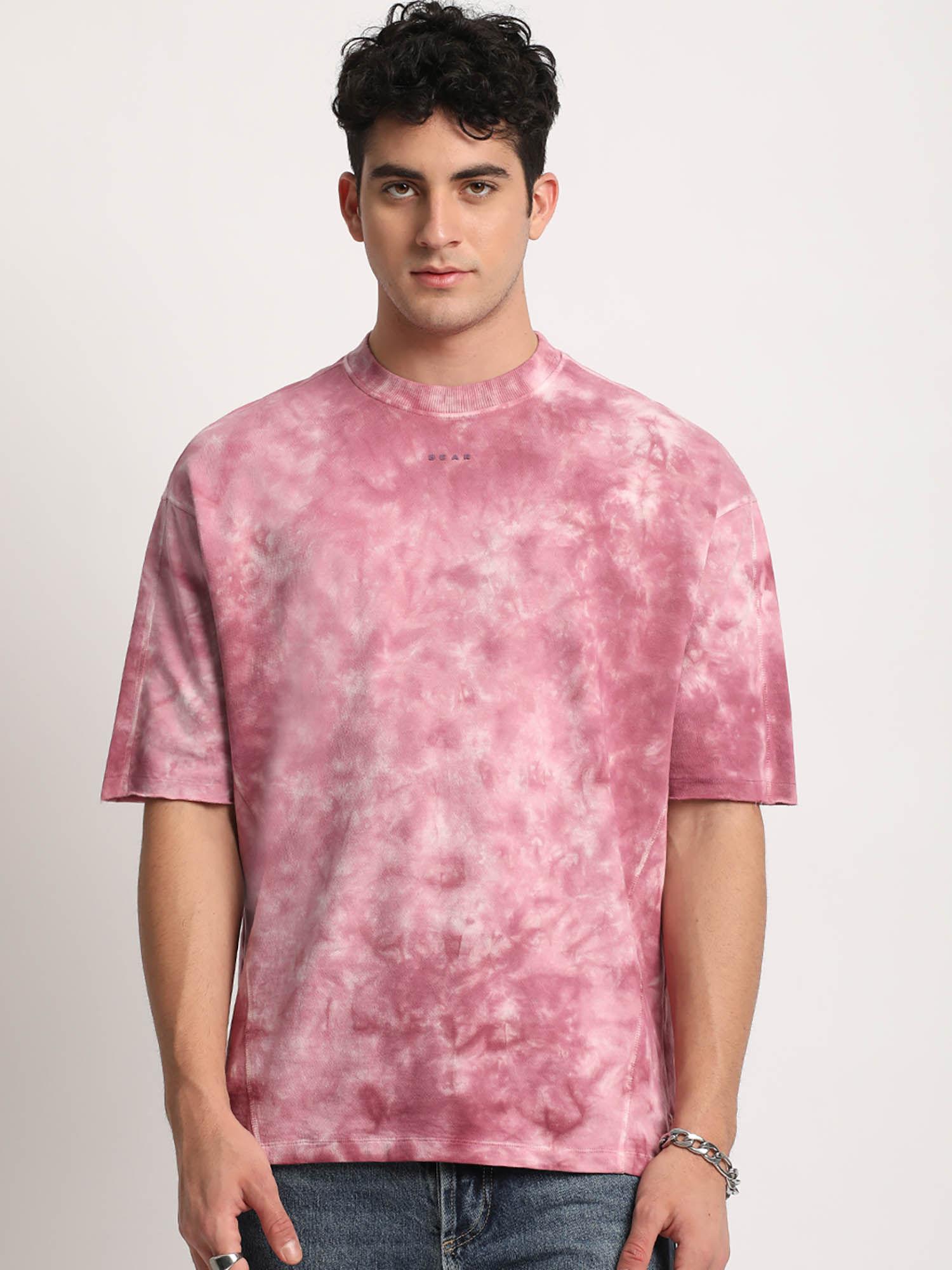 men purple tie and dye oversized fit round neck t-shirt