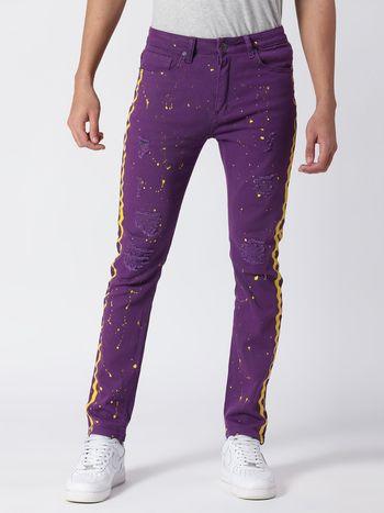 men purple yellow strips skinny fit