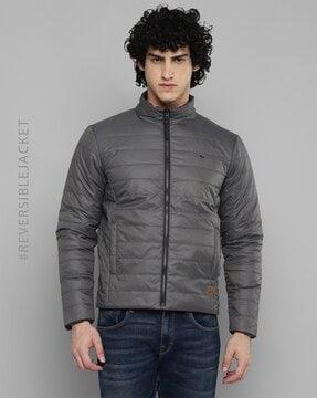 men quilted bomber jacket with zip closure