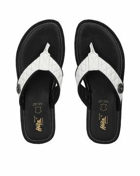 men quilted genuine leather thong-strap flip-flops