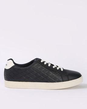 men quilted lace-up shoes