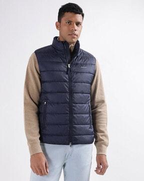 men quilted puffer jacket with zip closure