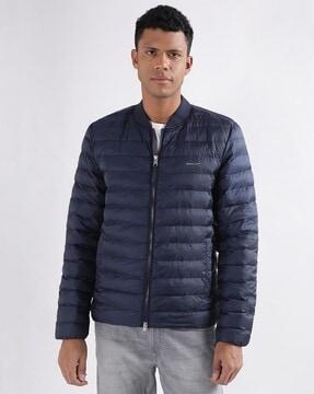 men quilted puffer jacket with zip closure