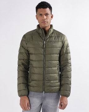 men quilted puffer jacket with zip closure