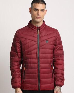 men quilted puffer jacket with zip-front