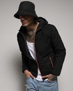 men quilted regular fit biker jacket