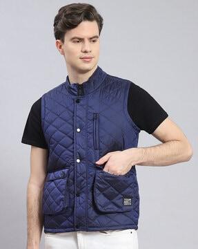 men quilted regular fit bomber jacket