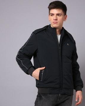 men quilted regular fit hooded bomber jacket