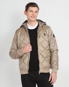 men quilted regular fit hooded jacket