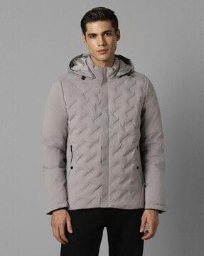 men quilted regular fit hooded jacket