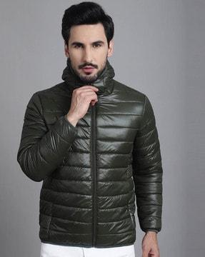 men quilted regular fit hooded puffer jacket