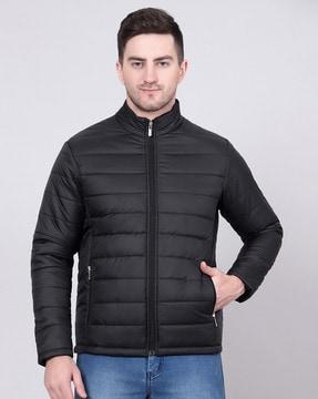 men quilted regular fit puffer jacket with insert pockets