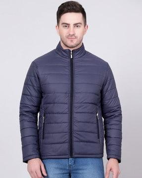 men quilted regular fit puffer jacket with insert pockets