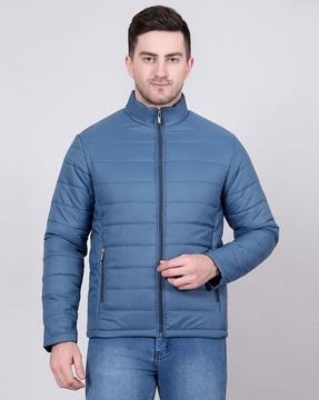 men quilted regular fit puffer jacket with insert pockets