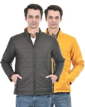 men quilted regular fit reversible puffer jacket