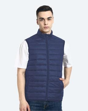 men quilted regular fit zip-front gilet